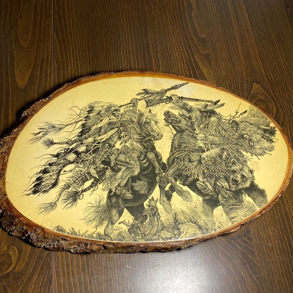 Vintage Wooden Plaque Native Indian Bear & Horse from Cherokee North Carolina